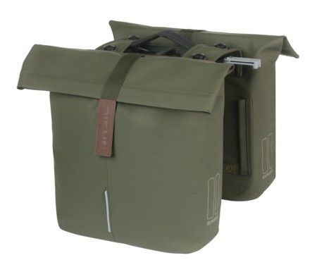 Sakwa miejska podwójna BASIL CITY DOUBLE PANNIER BAG MIK 28-32L, MIK System (ready to go), moss green - rove.pl