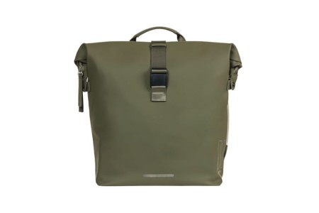 Sakwa podwówjna BASIL SOHO DOUBLE PANNIER BAG NORDLICHT Universal Bridge System 41L, 100% wodoodporna moss green oświetlenie Nordlicht Technology (NEW)