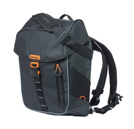 Sakwa miejska pojedyncza BASIL MILES TARPAULIN DAYPACK 17L, Hook On System, 100% wodoodporna black orange (NEW) - rove.pl