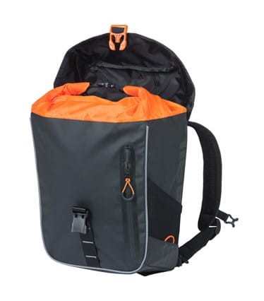 Sakwa miejska pojedyncza BASIL MILES TARPAULIN DAYPACK 17L, Hook On System, 100% wodoodporna black orange (NEW) - rove.pl