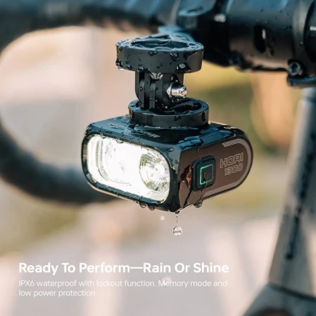 Lampka przednia MAGICSHINE HORI 1300 zamocowana na uchwycie