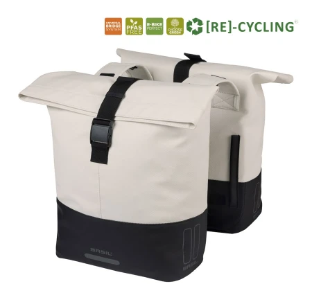 Sakwa podwójna BASIL COVE DOUBLE PANNIER BAG 28-32L, Universal Bridge System, off-white/black (NEW 2026) - rove.pl