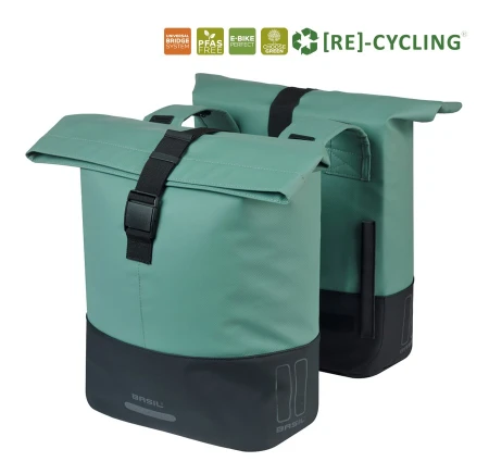 Sakwa podwójna BASIL COVE DOUBLE PANNIER BAG 28-32L, Universal Bridge System, silvergreen/black (NEW 2026)