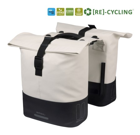 Sakwa podwójna BASIL COVE DOUBLE PANNIER BAG 28-32L, MIK System (ready to go), off-white/black (NEW 2026) - rove.pl