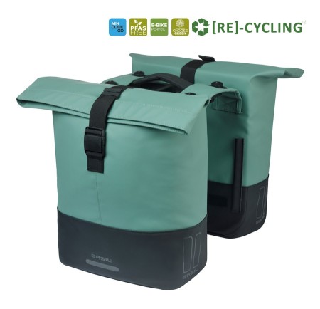 Sakwa podwójna BASIL COVE DOUBLE PANNIER BAG 28-32L, MIK System (ready to go), silvergreen/black (NEW 2026) - rove.pl