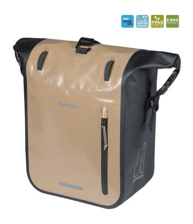 Sakwa pojedyncza BASIL RIVO M SINGLE PANNIER BAG 12-15L, MIK Hooks, wodoodporna, sand/black (NEW 2026) - rove.pl