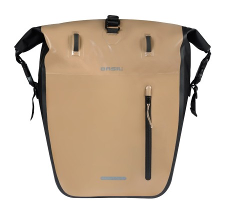 Sakwa pojedyncza BASIL RIVO L SINGLE PANNIER BAG 25-31L, MIK Hooks, wodoodporna, sand/black (NEW 2026) - rove.pl