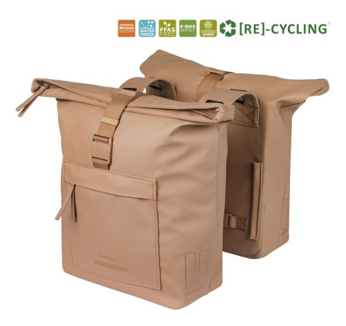 Przejdź do produktu Sakwa podwójna BASIL BROOKLYN DOUBLE PANNIER BAG 41L, Universal Bridge System, wodoodporna, sand (NEW 2026)