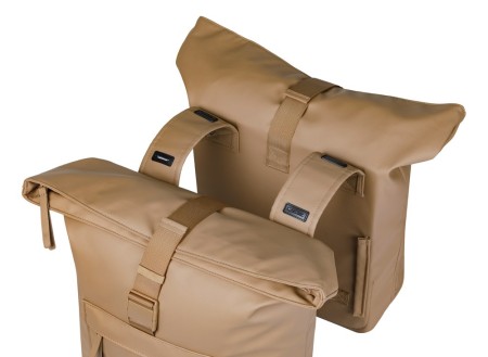 Sakwa podwójna BASIL BROOKLYN DOUBLE PANNIER BAG 41L, Universal Bridge System, wodoodporna, sand (NEW 2026) - rove.pl