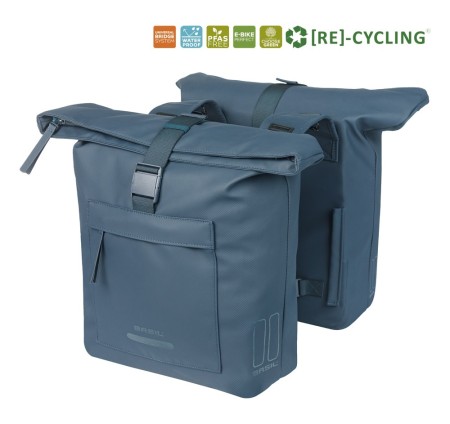 Sakwa podwójna BASIL BROOKLYN DOUBLE PANNIER BAG 41L, Universal Bridge System, wodoodporna, navy (NEW 2026) - rove.pl