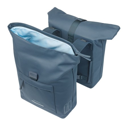 Sakwa podwójna BASIL BROOKLYN DOUBLE PANNIER BAG 41L, Universal Bridge System, wodoodporna, navy (NEW 2026) - rove.pl