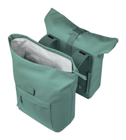 Sakwa podwójna BASIL BROOKLYN DOUBLE PANNIER BAG 41L, Universal Bridge System, wodoodporna, silvergreen (NEW 2026) - rove.pl