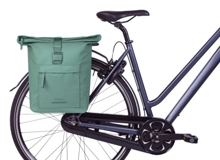 Sakwa podwójna BASIL BROOKLYN DOUBLE PANNIER BAG 41L, Universal Bridge System, wodoodporna, silvergreen (NEW 2026)