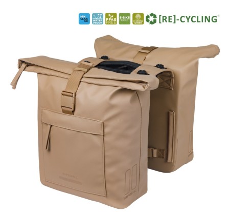 Sakwa podwójna BASIL BROOKLYN DOUBLE PANNIER BAG 41L, MIK System (ready to go), wodoodporna, sand (NEW 2026) - rove.pl
