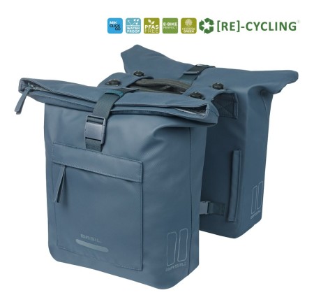 Sakwa podwójna BASIL BROOKLYN DOUBLE PANNIER BAG 41L, MIK System (ready to go), wodoodporna, navy (NEW 2026) - rove.pl
