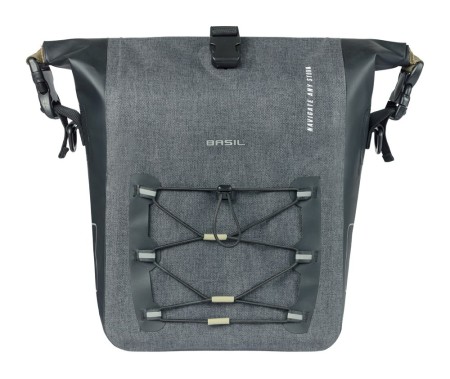 Sakwa pojedyncza BASIL NAVIGATOR STORM SINGLE PANNIER BAG M 12-15 L, MIK Hooks System, wodoodporna, grey black (NEW 2026) - rove.pl