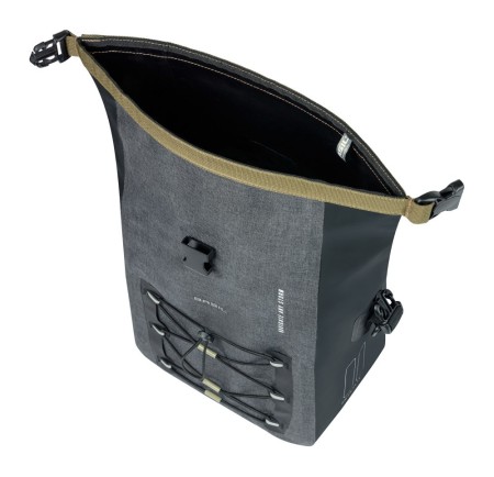 Sakwa pojedyncza BASIL NAVIGATOR STORM SINGLE PANNIER BAG M 12-15 L, MIK Hooks System, wodoodporna, grey black (NEW 2026) - rove.pl