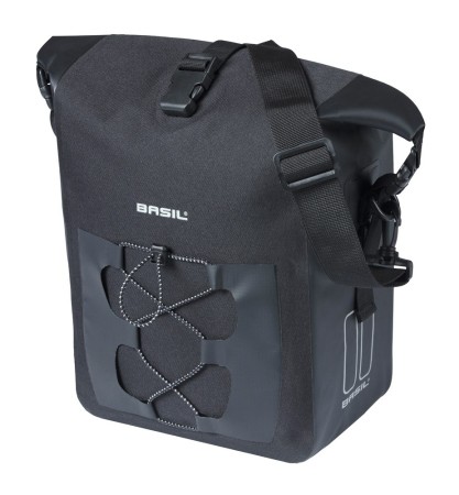 Sakwa pojedyncza BASIL NAVIGATOR WATERPROOF SINGLE PANNIER BAG M 12-15 L, MIK Hooks System wodoodporna, black (NEW 2026) - rove.pl