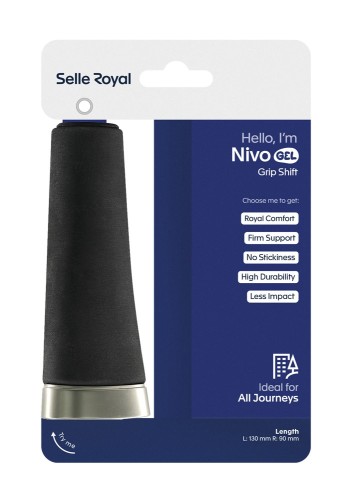 Przejdź do produktu Chwyty kierownicy SELLEROYAL NIVO GEL, Żelowe, Rozmiar 130/90, Czarne, Lock-on, Klamra aluminiowa srebrna (NEW 2026)