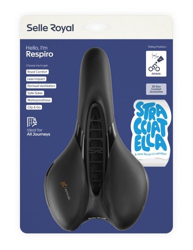 Przejdź do produktu Siodło SELLEROYAL RESPIRO SOFT ATHLETIC STRACCIATELLA 45st. żelowe, kanał chłodzący, unisex 398g (NEW 2026)