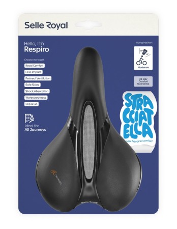Siodło SELLEROYAL RESPIRO SOFT MODERATE STRACCIATELLA 60st. żelowe + elastomery, kanał chłodzący, unisex 496g (NEW 2026) - rove.pl