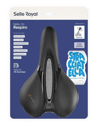 Przejdź do produktu Siodło SELLEROYAL RESPIRO SOFT MODERATE STRACCIATELLA 60st. żelowe + elastomery, kanał chłodzący, unisex 496g (NEW 2026)