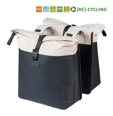 Sakwa podwójna BASIL VIVE DOUBLE PANNIER BAG 28-35L, Universal Bridge System, off-white/black (NEW 2026) - rove.pl