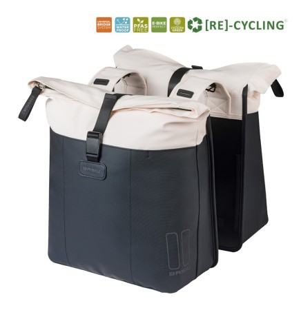 Sakwa podwójna BASIL VIVE DOUBLE PANNIER BAG 28-35L, Universal Bridge System, off-white/black (NEW 2026)