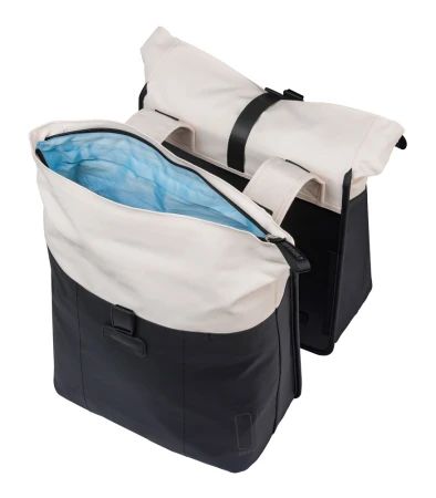 Sakwa podwójna BASIL VIVE DOUBLE PANNIER BAG 28-35L, Universal Bridge System, off-white/black (NEW 2026) - rove.pl