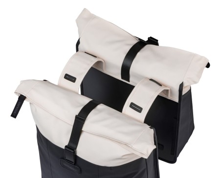 Sakwa podwójna BASIL VIVE DOUBLE PANNIER BAG 28-35L, Universal Bridge System, off-white/black (NEW 2026)