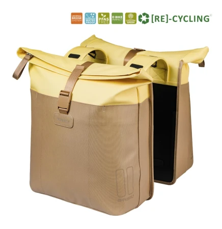 Sakwa podwójna BASIL VIVE DOUBLE PANNIER BAG 28-35L, Universal Bridge System, sand/yellow (NEW 2026) - rove.pl