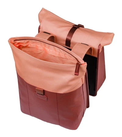 Sakwa podwójna BASIL VIVE DOUBLE PANNIER BAG 28-35L, Universal Bridge System, burgundy/pink (NEW 2026)