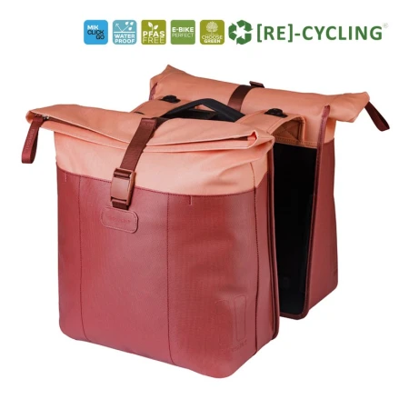 Sakwa podwójna BASIL VIVE DOUBLE PANNIER BAG 28-35L, MIK System (ready to go), burgundy/pink (NEW 2026)