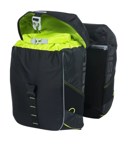 Sakwa podwójna BASIL MILES DOUBLE PANNIER BAG MIK 34L, MIK System (ready to go), 100% wodoodporna, black lime (NEW) - rove.pl