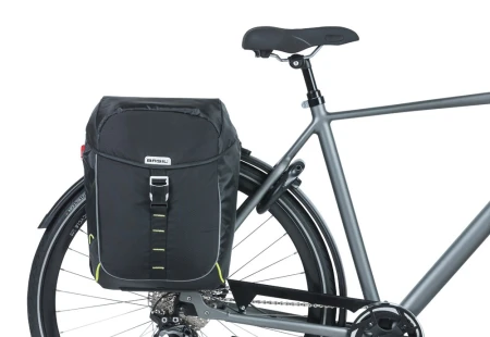 Sakwa podwójna BASIL MILES DOUBLE PANNIER BAG MIK 34L, MIK System (ready to go), 100% wodoodporna, black lime (NEW)