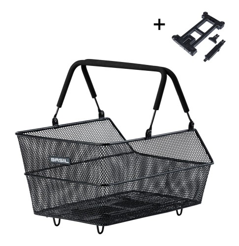 Przejdź do produktu Kosz tylny na bagażnik BASIL CENTO MIK, MIK System (ready to go), Adaptor Plate 2.0 (blokada), stalowy czarny (NEW)