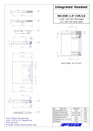 Stery FSA NO.55R 1.5"/ACR/3mm w/H2661 w/o compressor - rove.pl
