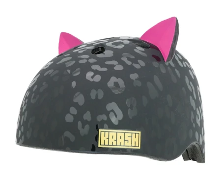Kask dziecięcy juniorski KRASH LEOPARD KITTY BLACK roz. M YOUTH FS 8+ (54-58 cm) (NEW 2026) - rove.pl