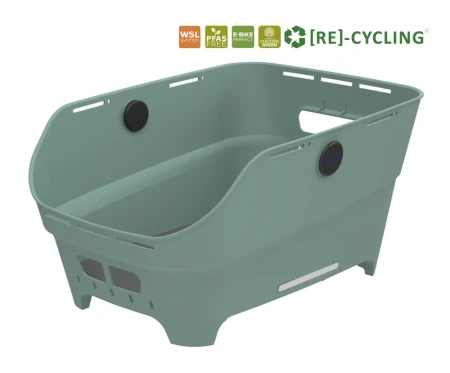 Kosz tylny na bagażnik BASIL CENTO NEO rear bicycle basket, 21L WSL System, silvergreen (NEW 2026) - rove.pl