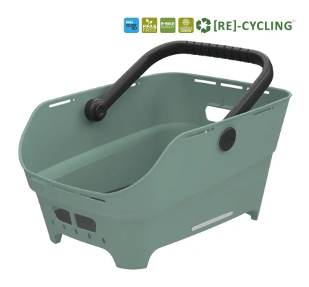 Kosz tylny na bagażnik BASIL CENTO NEO rear bicycle basket, 21L MIK System (ready to go), silvergreen (NEW 2026) - rove.pl
