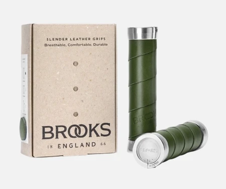 Chwyty BROOKS SLENDER LEATHER GRIPS RACING GREEN LIMITED EDITION, Rozmiar 130/130 (NEW) - rove.pl