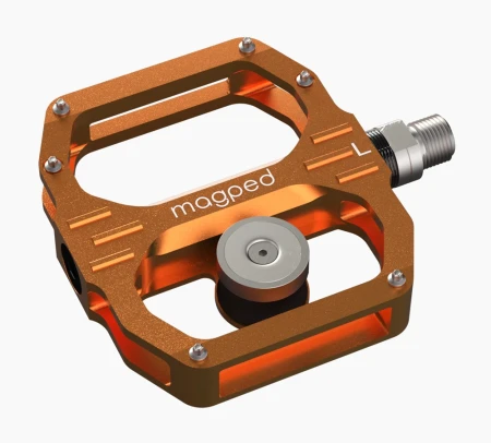 Pedały MAGPED SPORT2 ORANGE 150NM (Gravel, Trekking, MTB), Magnetyczne z blokami, Siła magnesu 150Nm dla rowerzystów 65-90kg, Pomarańczowe, Waga 440g (NEW)