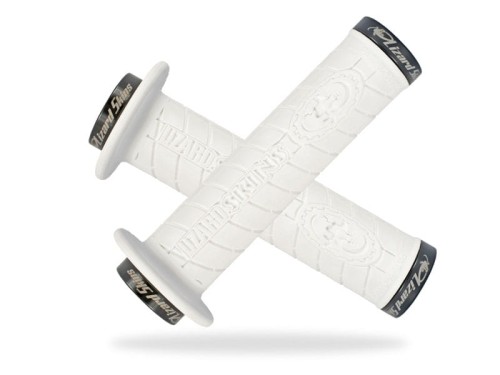 Przejdź do produktu Chwyty kierownicy LIZARDSKINS LOGO FLANGE LOCK-ON klamry czarne 143mm białe