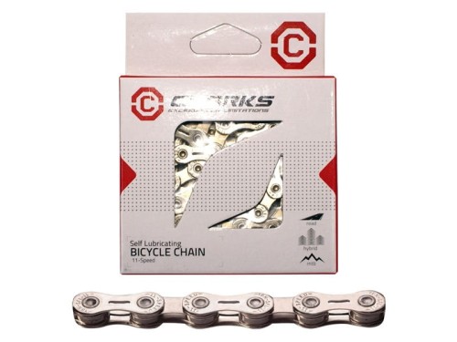 Przejdź do produktu Łańcuch rowerowy CLARKS CSL9, 9-rzędowy, 116 ogniw, 1/2"x11/128", Spinka, Niklowany, Samosmarujący, Szosa/MTB, Srebrny