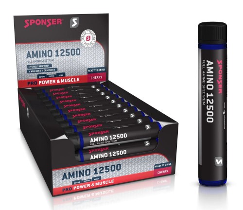 Przejdź do produktu Aminokwasy SPONSER AMINO 12500 cherry w ampułkach pudełko (30 ampułek x 25ml) .