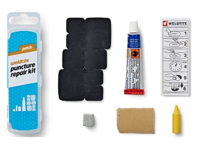Przejdź do produktu Zestaw łatek do dętek WELDTITE Patch Puncture Repair Kit (8x Łatka + Klej + Papier ścierny + Kreda + Kredka), Pudełko 25szt.