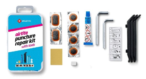 Przejdź do produktu Zestaw łatek do dętek WELDTITE Airtite Puncture Repair Kit with Tools (6x Łatka + Klej + Papier ścierny + Kreda + Kredka + 3x Łyżka + Klucz 5mm/6mm), Pudełko 10szt.