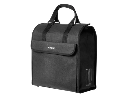 Sakwa miejska pojedyncza BASIL MIRA 17L, mocowanie na haki Hook-On System, wodoodporny poliester, czarna