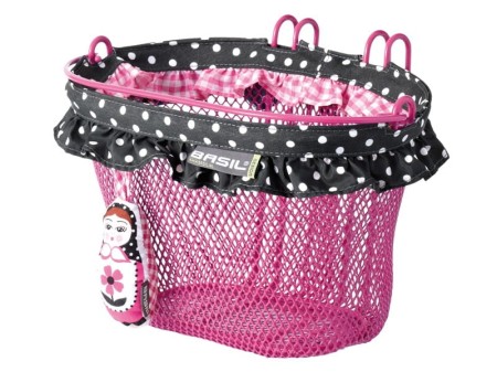 Kosz na kierownicę BASIL JASMIN BABOUSHKA BASKET JUNIOR mocowanie na haki 12"-20", stalowy różowy