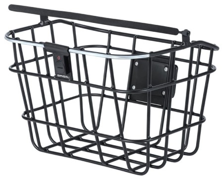 Kosz na kierownicę BASIL BREMEN ALU BE/KF NORDLICHT aluminowy + Oświetlenie + Płytka mocująca do kosza BASIL BASEASY + KLICKFIX ADAPTER PLATE system do mocowania na sztycę kierownicy i kierownicę odpinany (bez wspornika)